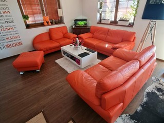 MaxDivani Oranžová talianska kožená sedacia súprav