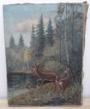 1929, srny v lese, olej na plátne, signovaný